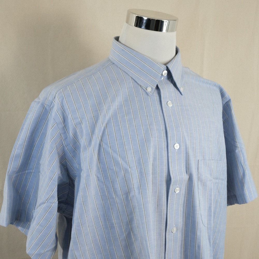 NEW Alexander Lloyd 18.5 Big Oxford Dress Shirt Blue Striped Short Sleeve Mens